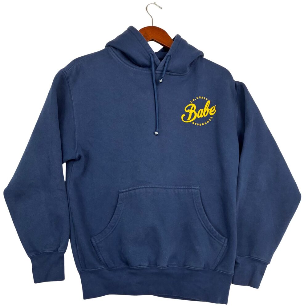 Babe Beverage CA Craft Hoodie Mens M Blue Pullover Logo Sweatshirt Smart Blanks